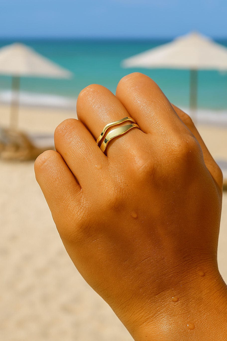 Blueyejewelry Gullbelagt ring 18K STACK Ring – 18K gullbelagt stack ringsett som tåler vann