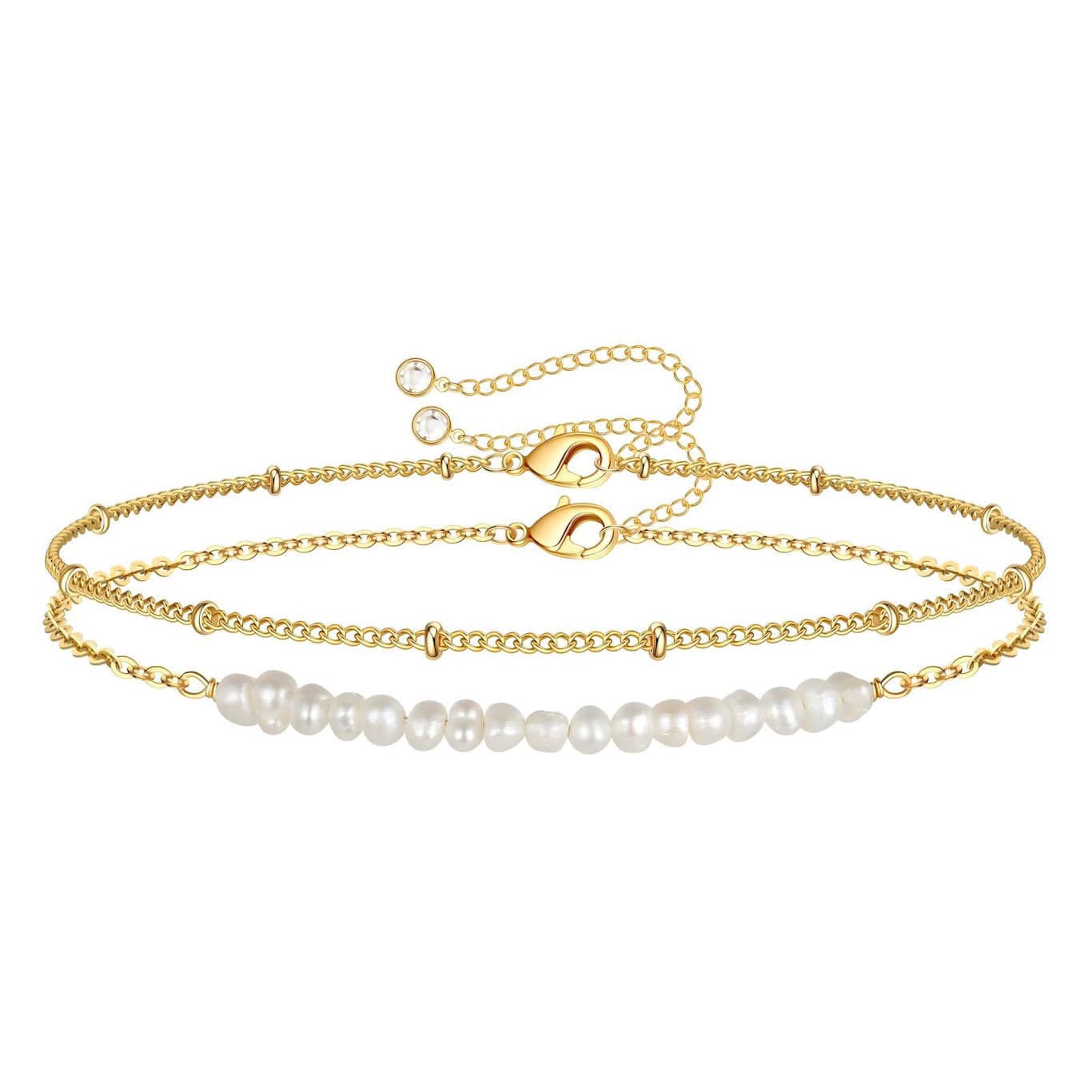 MEA NANI JEWELLERY Armbånd ALBA – perlearmbånd i 18K gull med to separate lenker