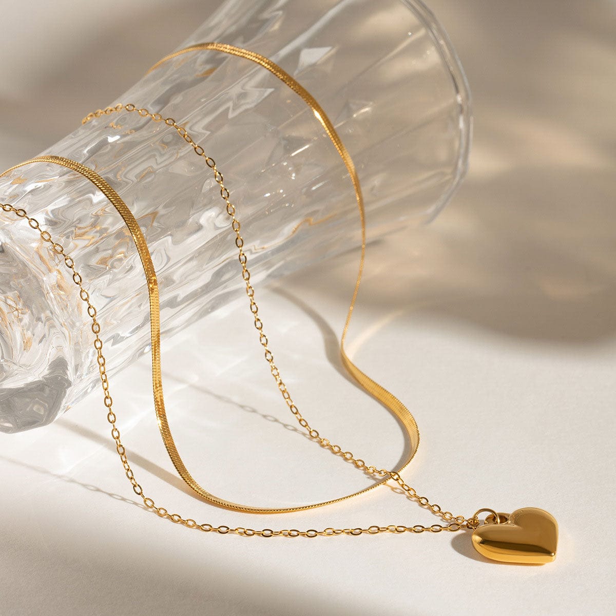 MEA NANI JEWELLERY Halskjede LINDE DOBBELT HALSKJEDE 18K GULLBELAGT - Smykke med hjerteanheng