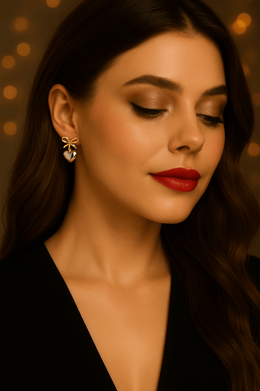 MEA NANI JEWELLERY Øredobber AMOUR BOW EARRINGS – 18K gullbelagte hjerteøredobber i kirurgisk stål