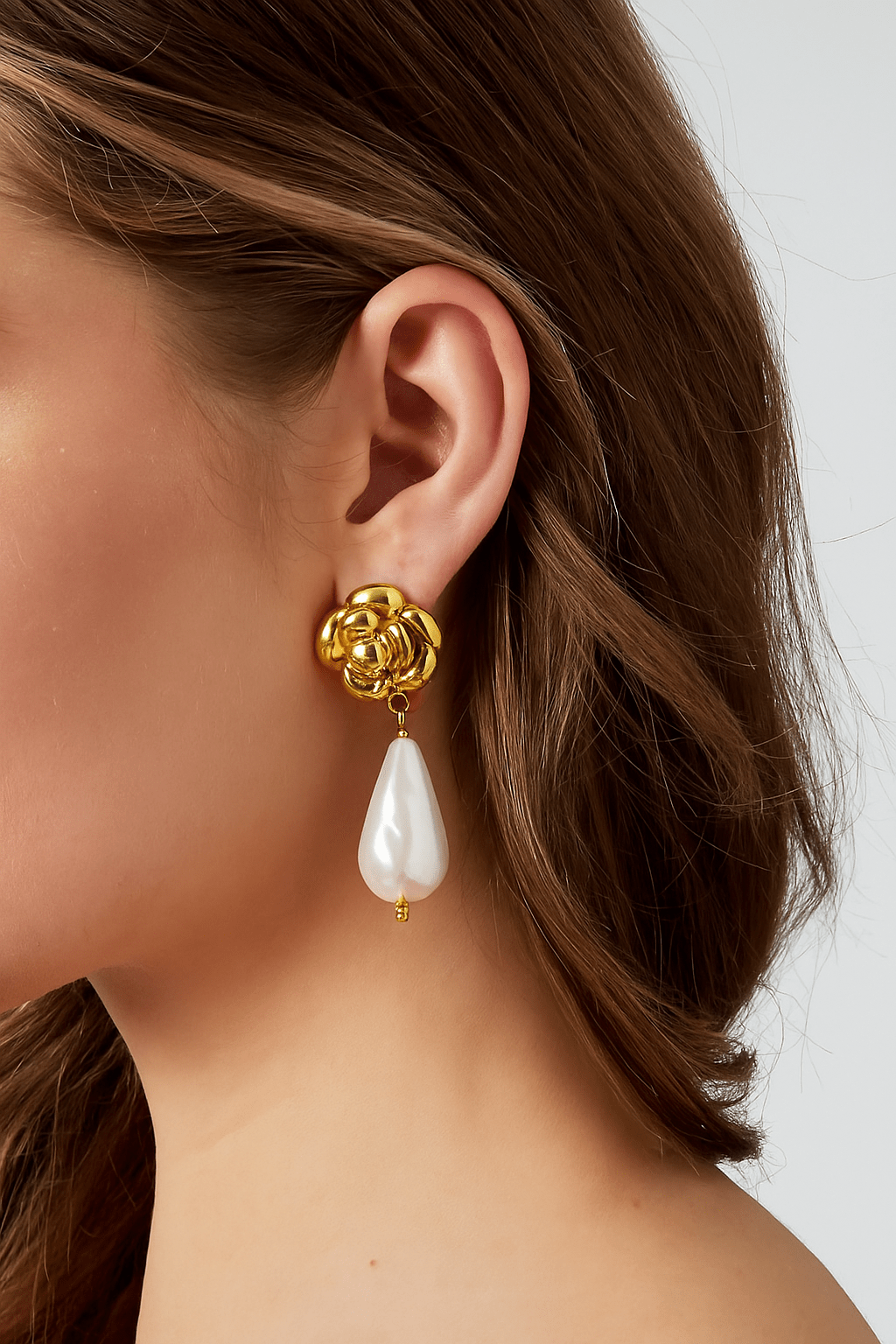 MEA NANI JEWELLERY Øredobber LA ROSÉ DROP EARRINGS – 14K gullbelagte, vanntette øreringer med rose & perle