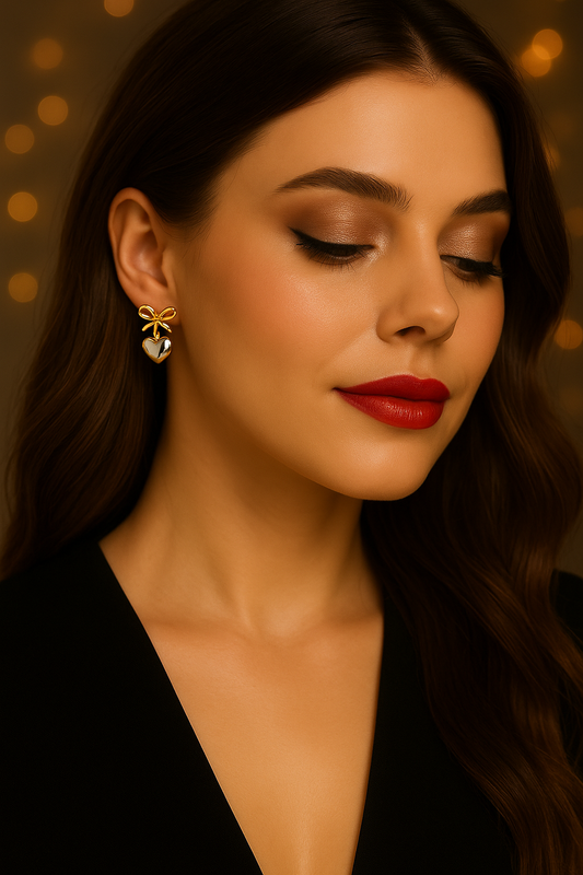 AMOUR BOW EARRINGS – 18K gullbelagte hjerteøredobber i kirurgisk stål