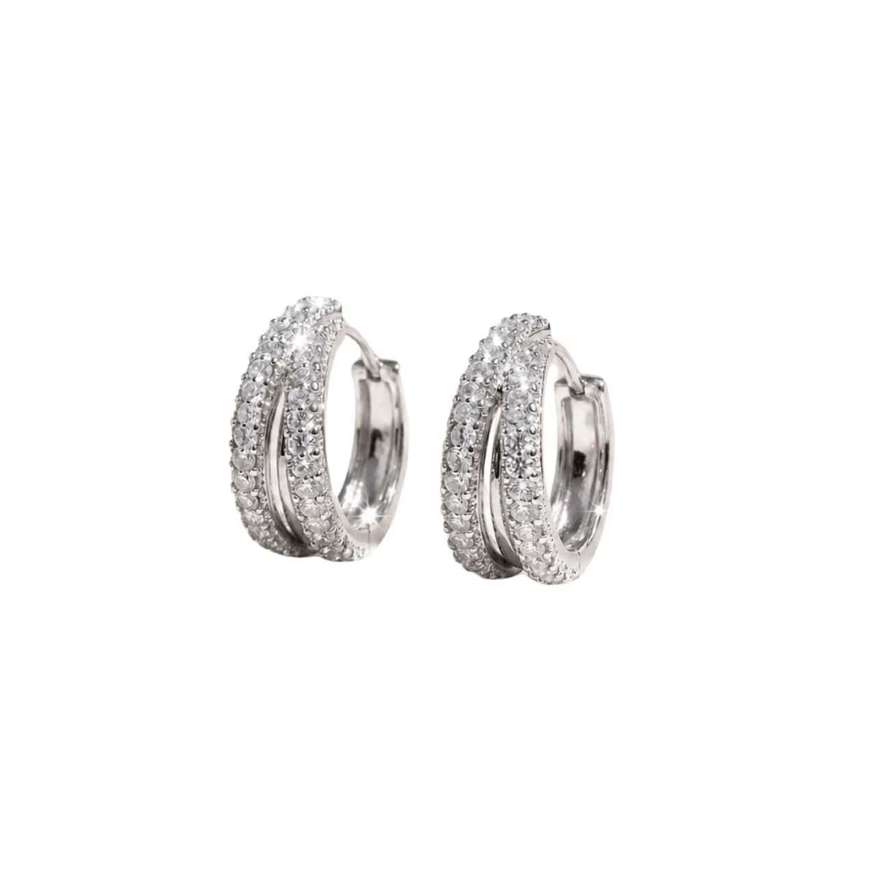 MEA NANI JEWELLERY LUMIÈRE HOOPS SILVER – sølvbelagte hoops med krystaller