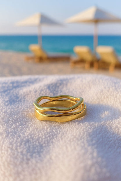 Blueyejewelry Gullbelagt ring 18K STACK Ring – 18K gullbelagt stack ringsett som tåler vann