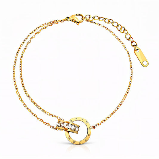 MEA NANI JEWELLERY Ankellenke AURELIA – 18K gullbelagt ankellenke med romertall og zirkonia