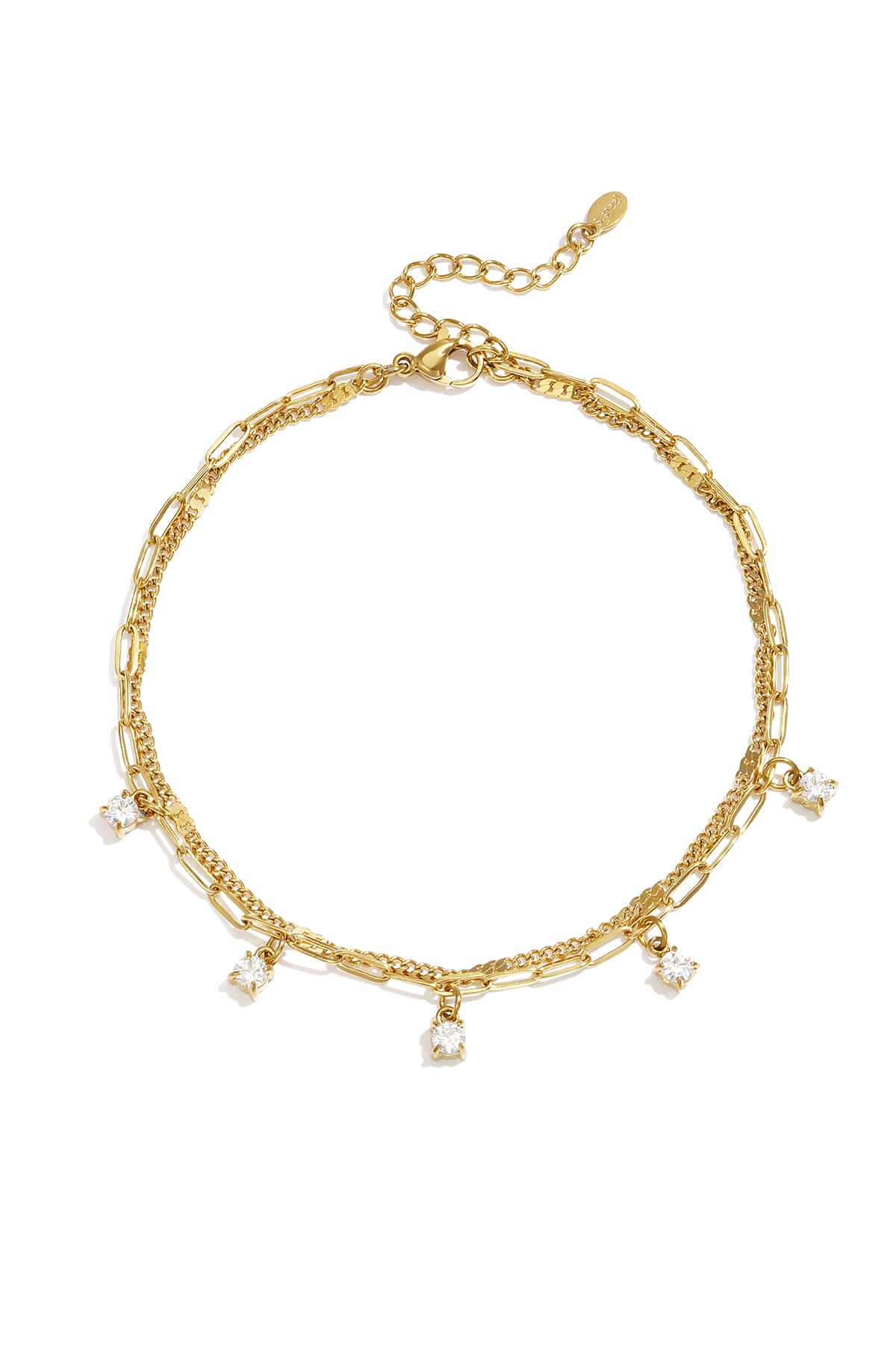 MEA NANI JEWELLERY Ankellenke Default STARLIGHT DRIP – dobbeltlags ankellenke med zirkonia, belagt med 14K ekte gull