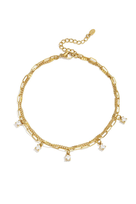MEA NANI JEWELLERY Ankellenke Default STARLIGHT DRIP – dobbeltlags ankellenke med zirkonia, belagt med 14K ekte gull