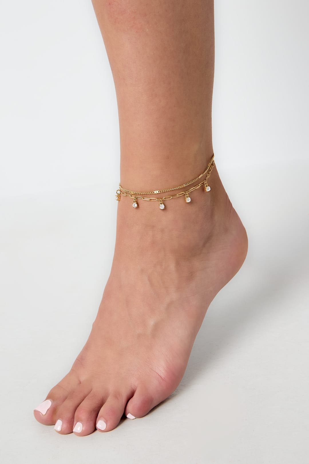 MEA NANI JEWELLERY Ankellenke Default STARLIGHT DRIP – dobbeltlags ankellenke med zirkonia, belagt med 14K ekte gull