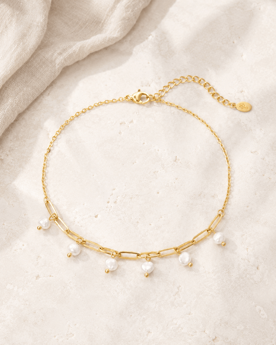 MEA NANI JEWELLERY Ankellenke PEARL LINK ANKLET – 14K gullbelagt