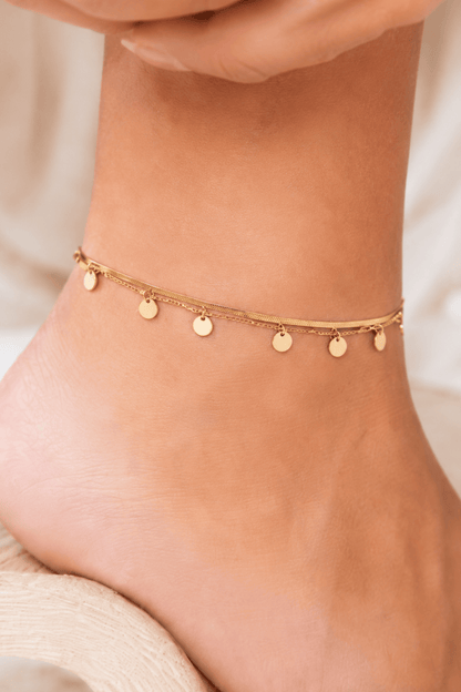 MEA NANI JEWELLERY Ankellenke SOLEIL DOUBLE ANKLET – ankelkjede i 14K gullbelagt kirurgisk stål