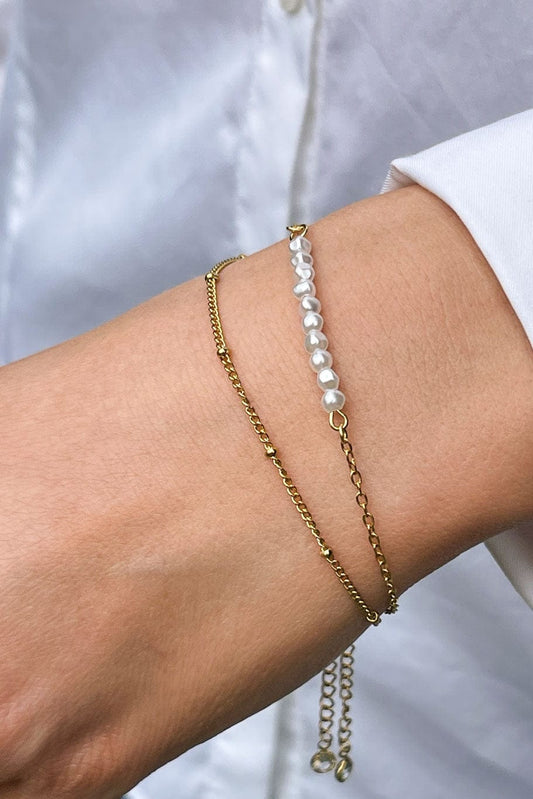 MEA NANI JEWELLERY Armbånd ALBA – perlearmbånd i 18K gull med to separate lenker