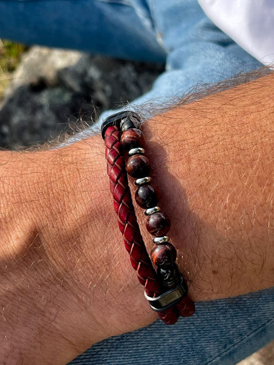 MEA NANI JEWELLERY Armbånd CHAKRA RØDT SKINNARMBÅND MED NATURSTEINPERLER