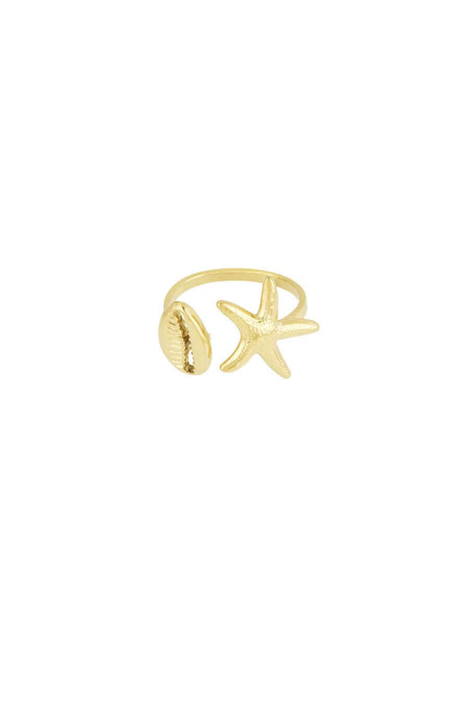 MEA NANI JEWELLERY Gullbelagt ring 14K MARA - Justerbar skjellring i gull