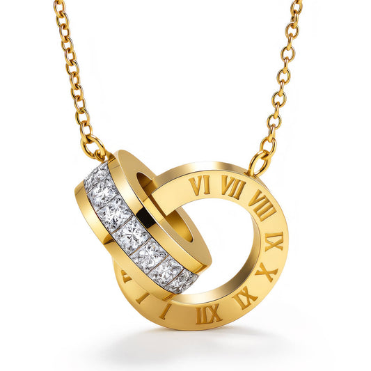 MEA NANI JEWELLERY Halskjede AURUM halskjede i 18K gullbelagt stål – Vanntett og allergivennlig med romertall og zirkonia