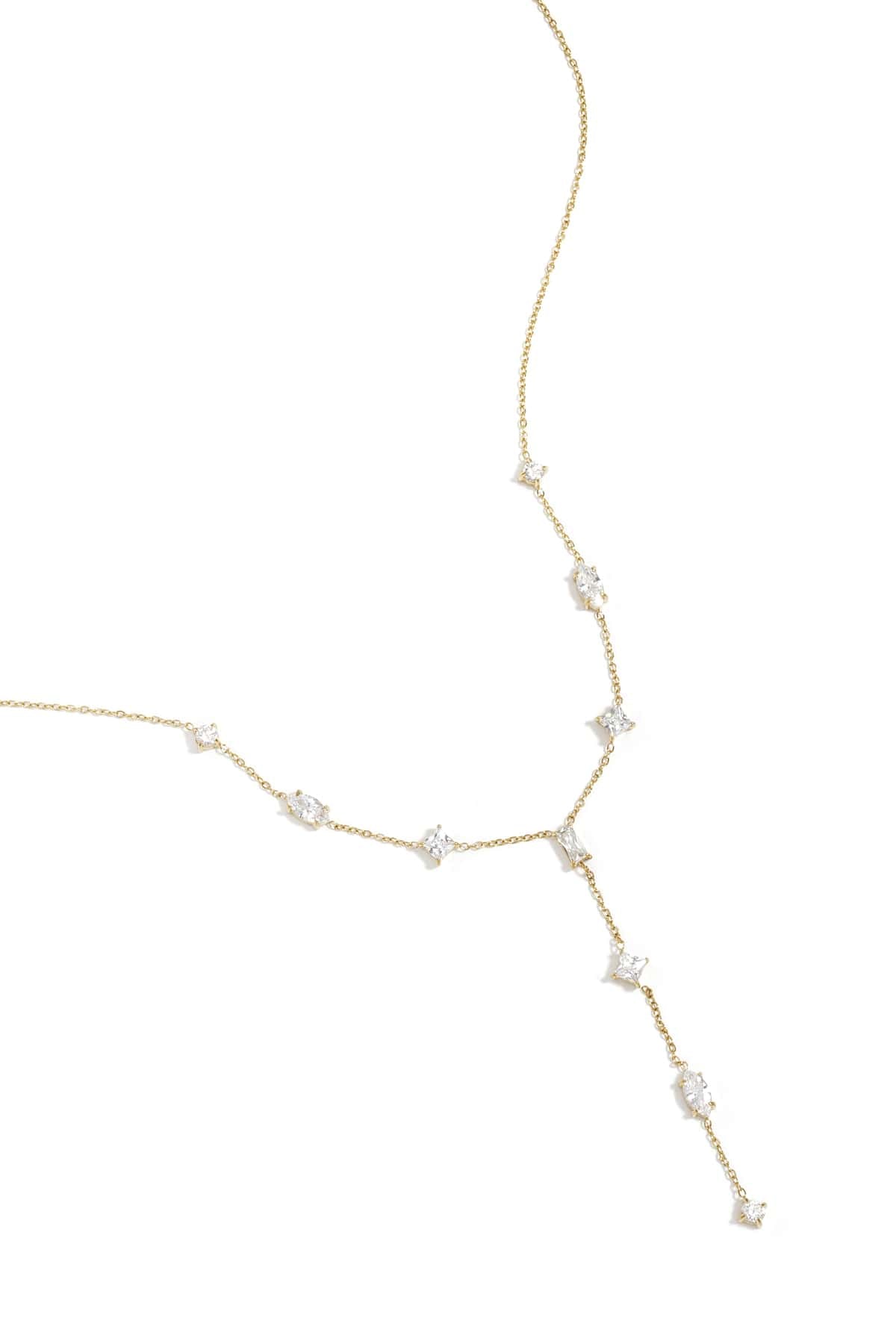 MEA NANI JEWELLERY Halskjede CRYSTAL CASCADE – Y-halskjede med rhinestones, 14K ekte gullbelegg