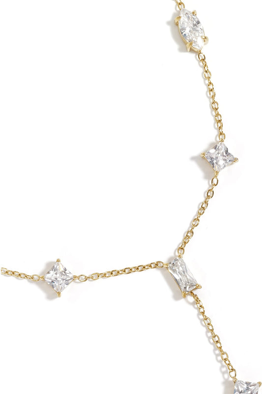 MEA NANI JEWELLERY Halskjede CRYSTAL CASCADE – Y-halskjede med rhinestones, 14K ekte gullbelegg