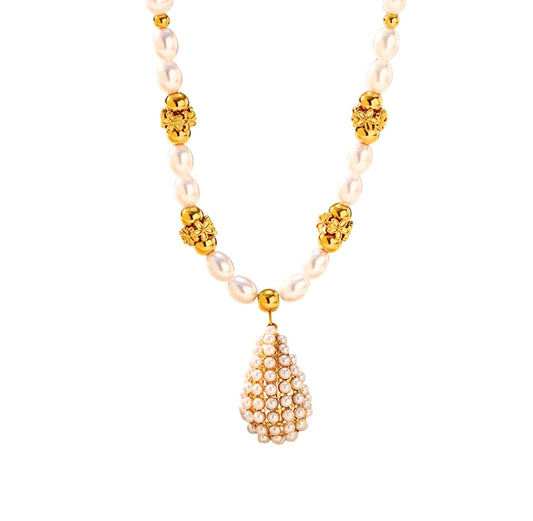 MEA NANI JEWELLERY Halskjede GOLDEN PEARL DROP – Halskjede 18K PVD gullbelagt