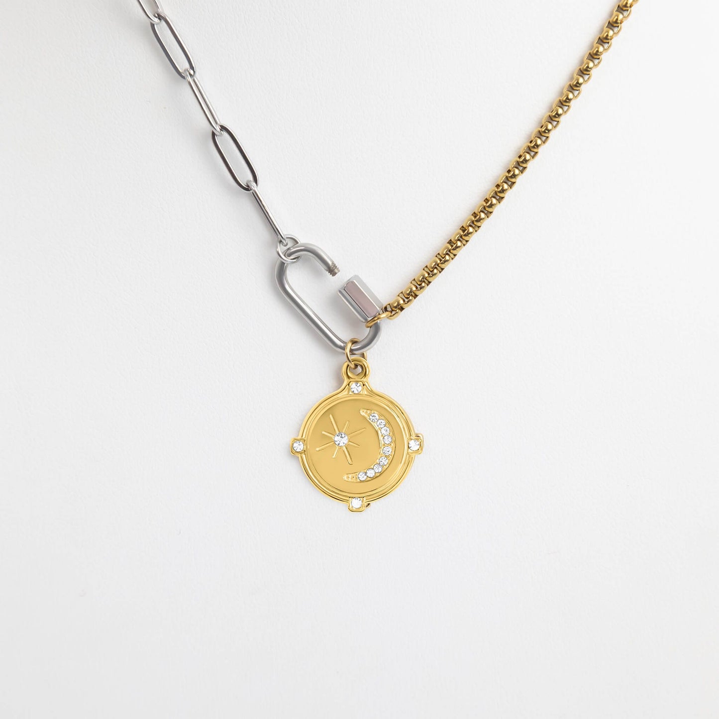 MEA NANI JEWELLERY Halskjede med feste for charms BALANCE LINK – 18K gullbelagt halskjede i totonet stål