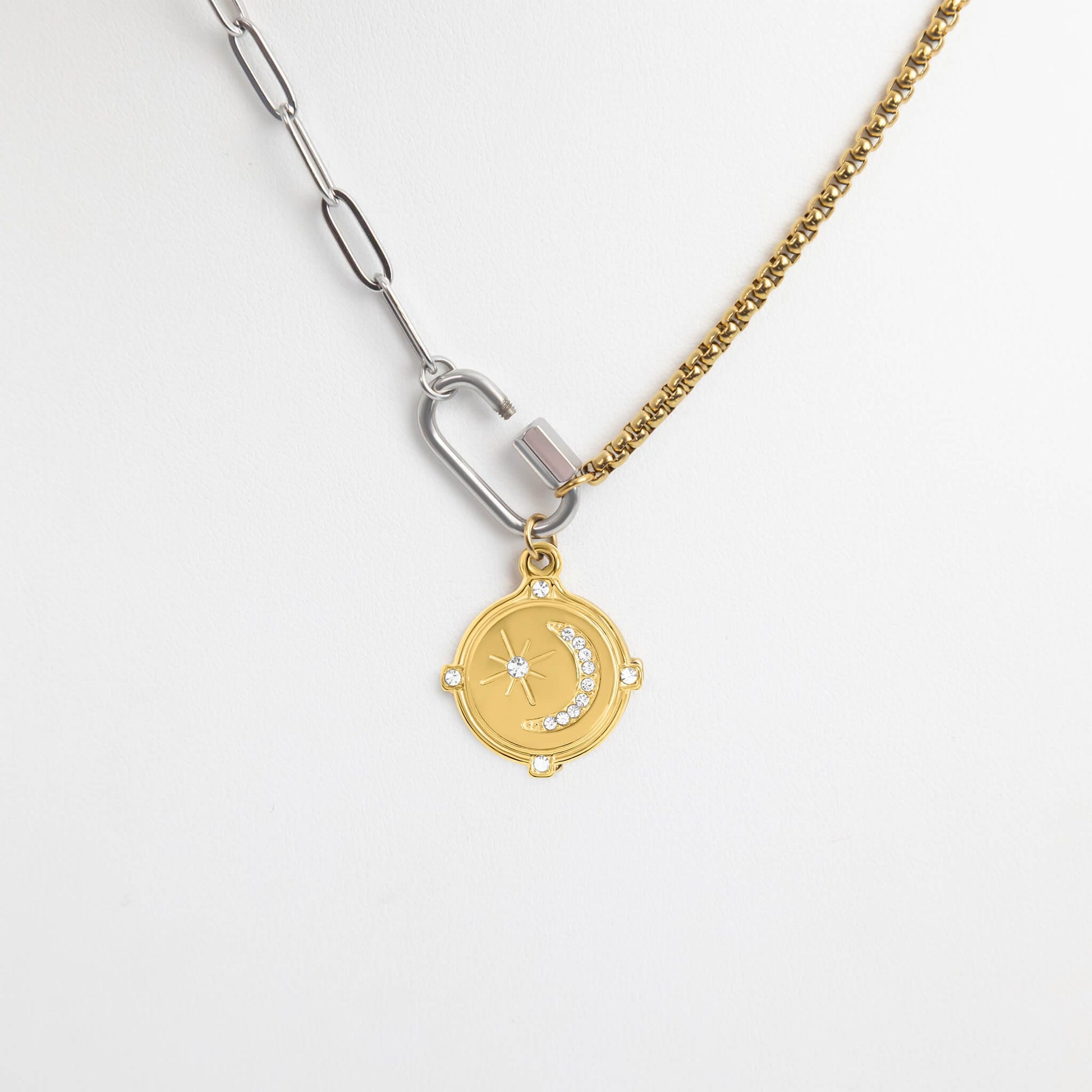 MEA NANI JEWELLERY Halskjede med feste for charms BALANCE LINK – 18K gullbelagt halskjede i totonet stål