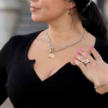 MEA NANI JEWELLERY Halskjede med feste for charms BALANCE LINK – 18K gullbelagt halskjede i totonet stål