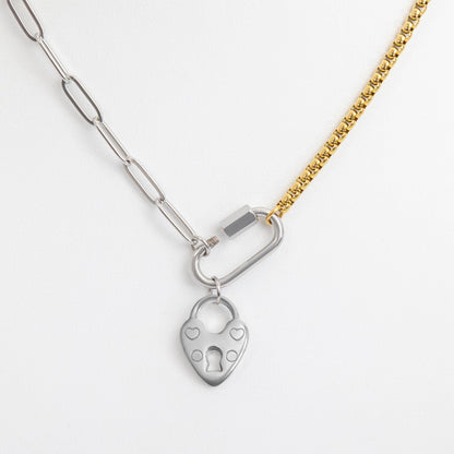 MEA NANI JEWELLERY Halskjede med feste for charms BALANCE LINK – 18K gullbelagt halskjede i totonet stål