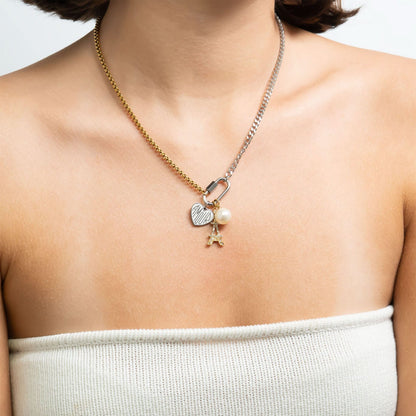 MEA NANI JEWELLERY Halskjede med feste for charms BONJOUR PARIS – 18k gullbelagt & sølvfarget carabiner-kjede