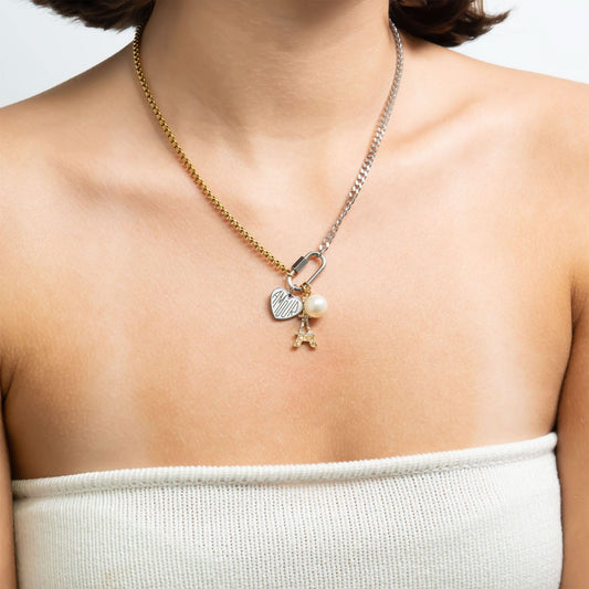 MEA NANI JEWELLERY Halskjede med feste for charms BONJOUR PARIS – 18k gullbelagt & sølvfarget carabiner-kjede