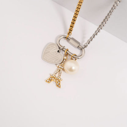 MEA NANI JEWELLERY Halskjede med feste for charms BONJOUR PARIS – 18k gullbelagt & sølvfarget carabiner-kjede