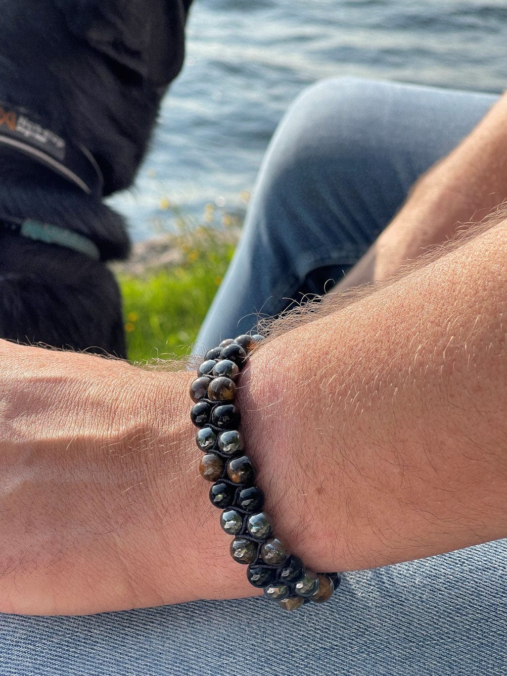 MEA NANI JEWELLERY Herrearmbånd JUSTERBART ARMBÅND TIL MANN  - TIGEREYE PERLER, SVART OBSIDIAN, HERMATITT