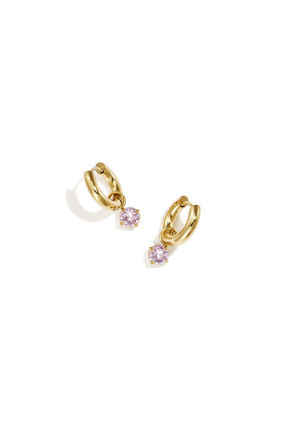 MEA NANI JEWELLERY Hoops med glitrende steiner BLUSH – Hoops med hengende rosa stein, 14K gullbelagt