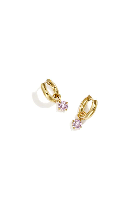 MEA NANI JEWELLERY Hoops med glitrende steiner BLUSH – Hoops med hengende rosa stein, 14K gullbelagt