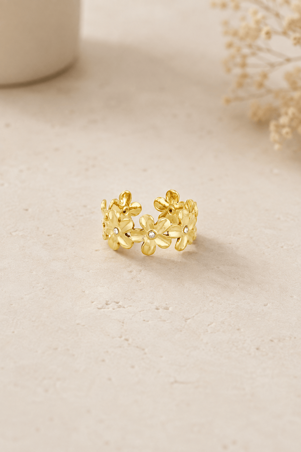 MEA NANI JEWELLERY Justerbar ring Default MARGUERITE – justerbar blomsterring i 14K gullbelagt rustfritt stål, vanntett