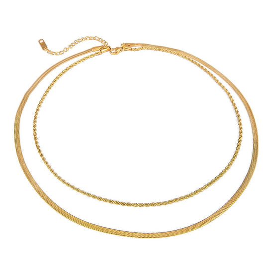 MEA NANI JEWELLERY NORI - DOBBELT SNAKE CHAIN HALSKJEDE I RUSTFRITT STÅL - 18K gullbelagt smykke
