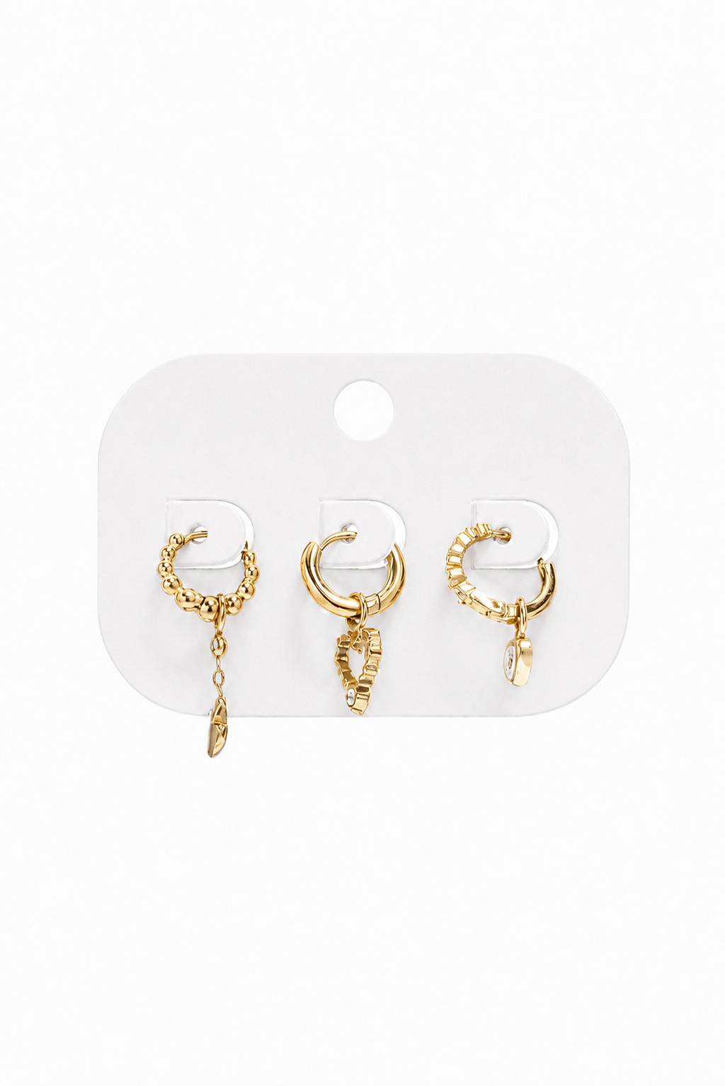 MEA NANI JEWELLERY Øredobber CUORE STACK – hjerte-huggies i gull, sett med 3