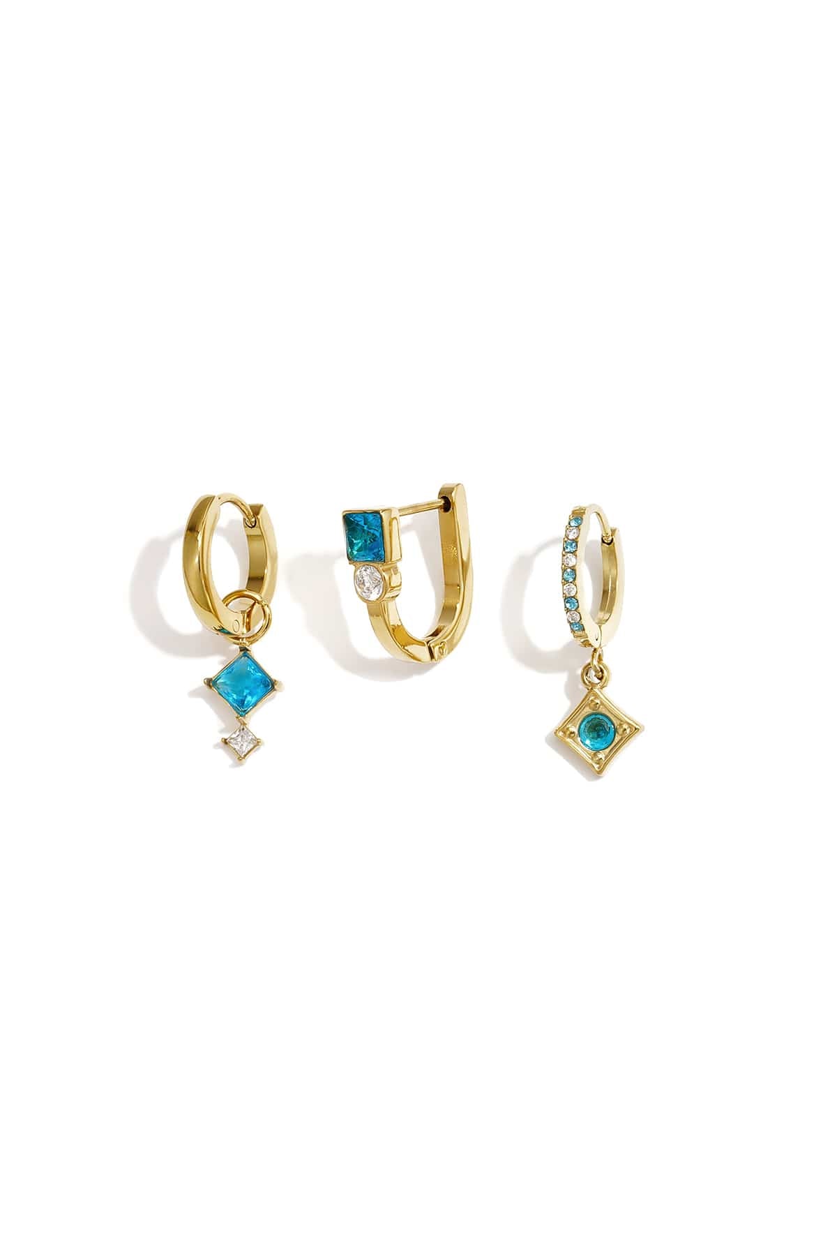 MEA NANI JEWELLERY Øredobber Default AZURA STACK – gullbelagte huggies med turkise steiner, sett med 3