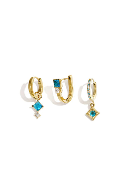 MEA NANI JEWELLERY Øredobber Default AZURA STACK – gullbelagte huggies med turkise steiner, sett med 3