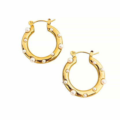 MEA NANI JEWELLERY Øredobber gull PEARLS GOLD HOOPS – 18K Gullbelagte øreringer med hvit perle