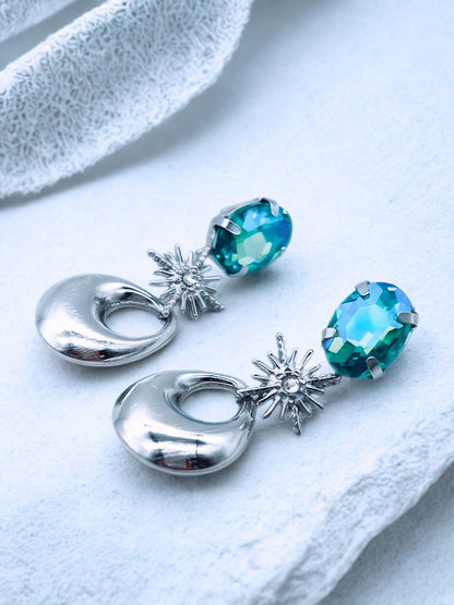 MEA NANI JEWELLERY Øredobber Sølv/sjøgrønn SPARKLE øredobber – sølv/turkis
