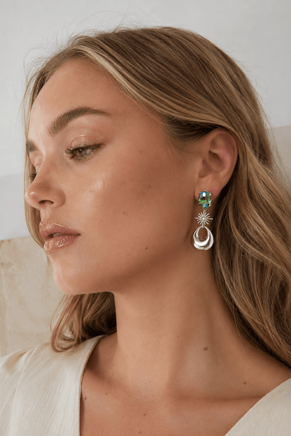 MEA NANI JEWELLERY Øredobber Sølv/sjøgrønn SPARKLE øredobber – sølv/turkis
