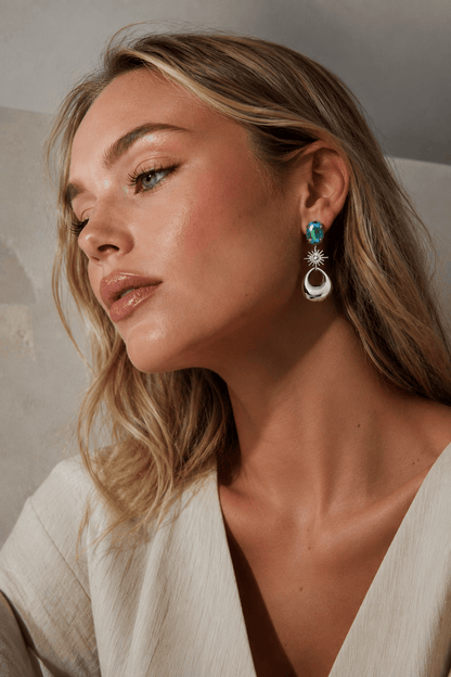 MEA NANI JEWELLERY Øredobber Sølv/sjøgrønn SPARKLE øredobber – sølv/turkis