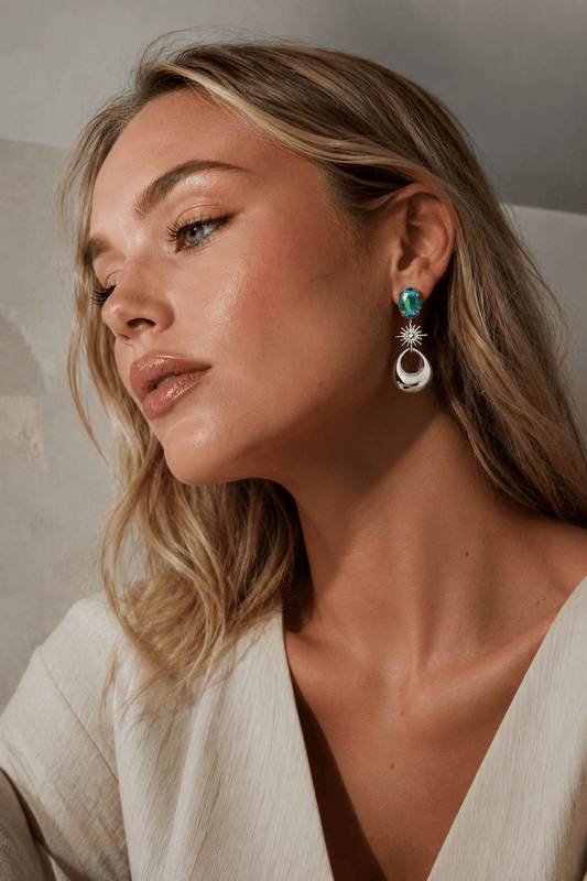 MEA NANI JEWELLERY Øredobber Sølv/sjøgrønn SPARKLE øredobber – sølv/turkis