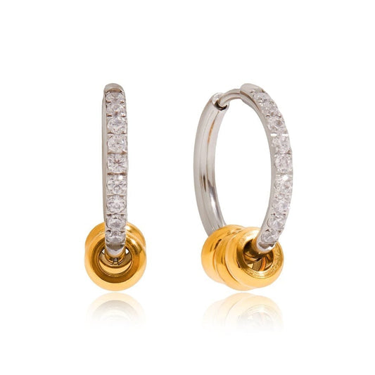 MEA NANI JEWELLERY Øreringer LOVE LOCK HOOPS – små gull- og sølvfargede creoler med glitrende stener