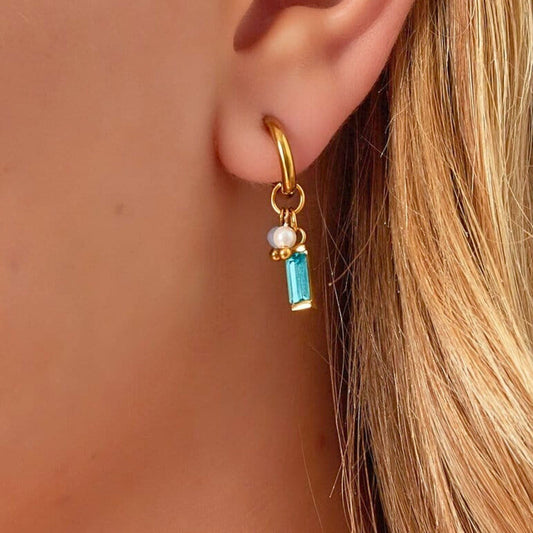 MEA NANI JEWELLERY Øreringer OCEAN WHISPERS HOOPS – 14K GULLBELAGT & HAVBLÅ