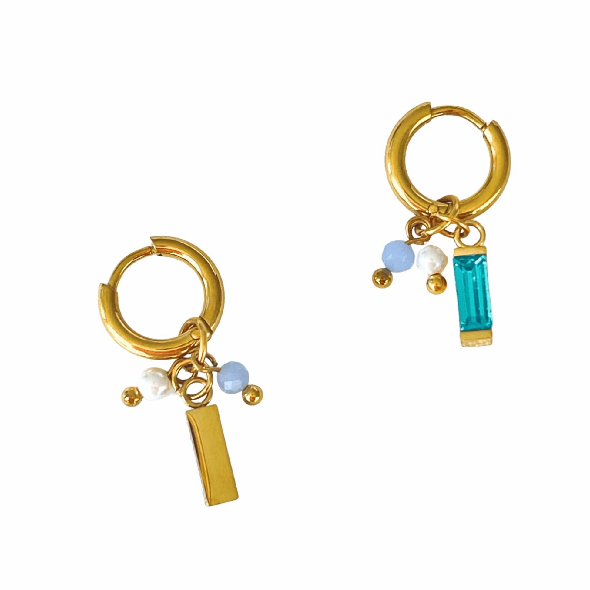 MEA NANI JEWELLERY Øreringer OCEAN WHISPERS HOOPS – 14K GULLBELAGT & HAVBLÅ