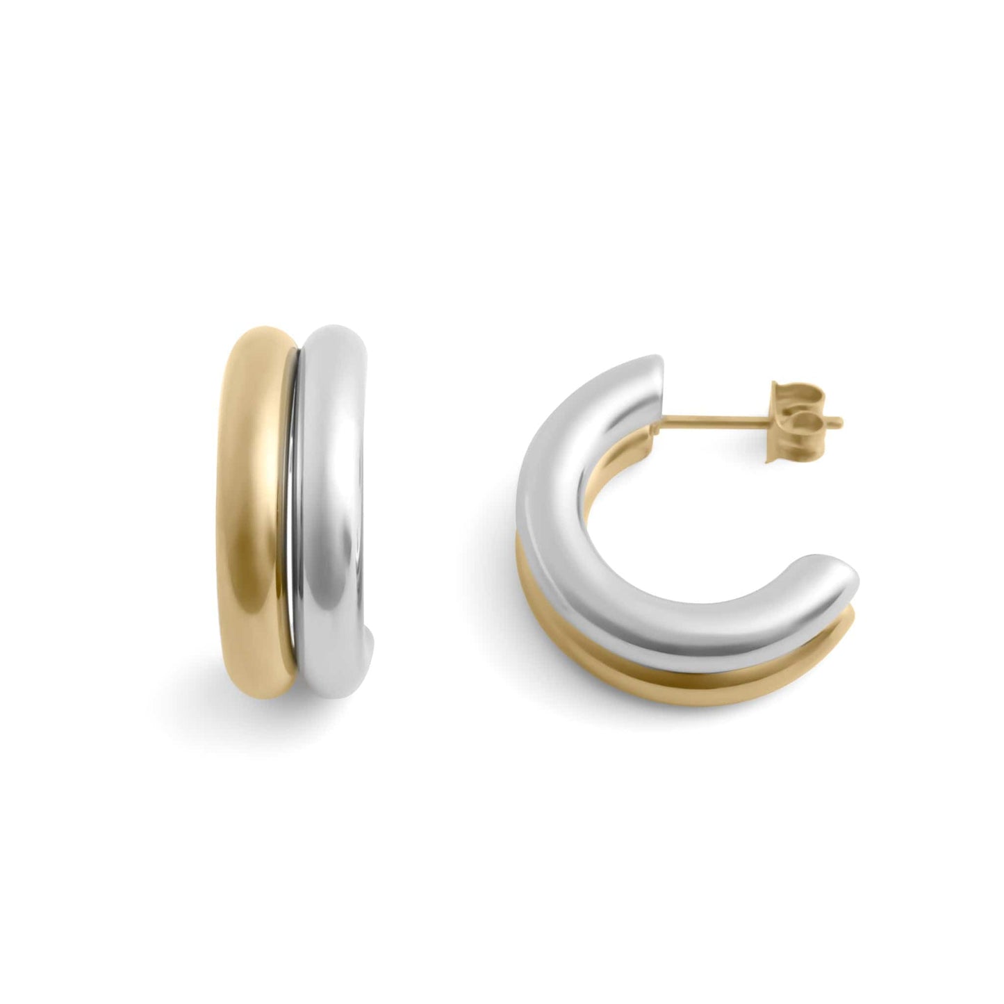 MEA NANI JEWELLERY Øreringer SIDE BY SIDE HOOPS – 18k gullbelagt & sølvfarget kirurgisk stål