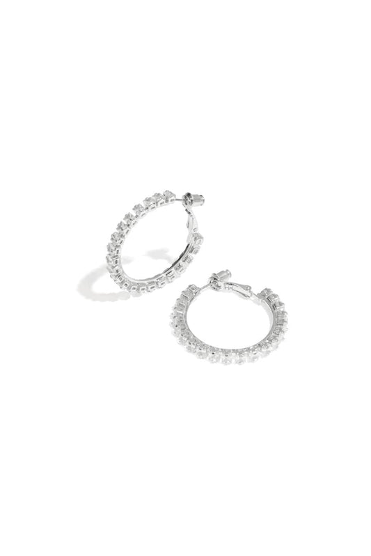 MEA NANI JEWELLERY Øreringer THE LUNA HOOPS SILVER – sølvøreringer med glitrende stener