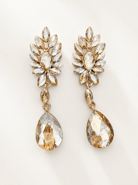 MEA NANI JEWELLERY Party øredobber VALENTINA CRYSTAL DROPS - Champagnefargede øredobber med krystaller