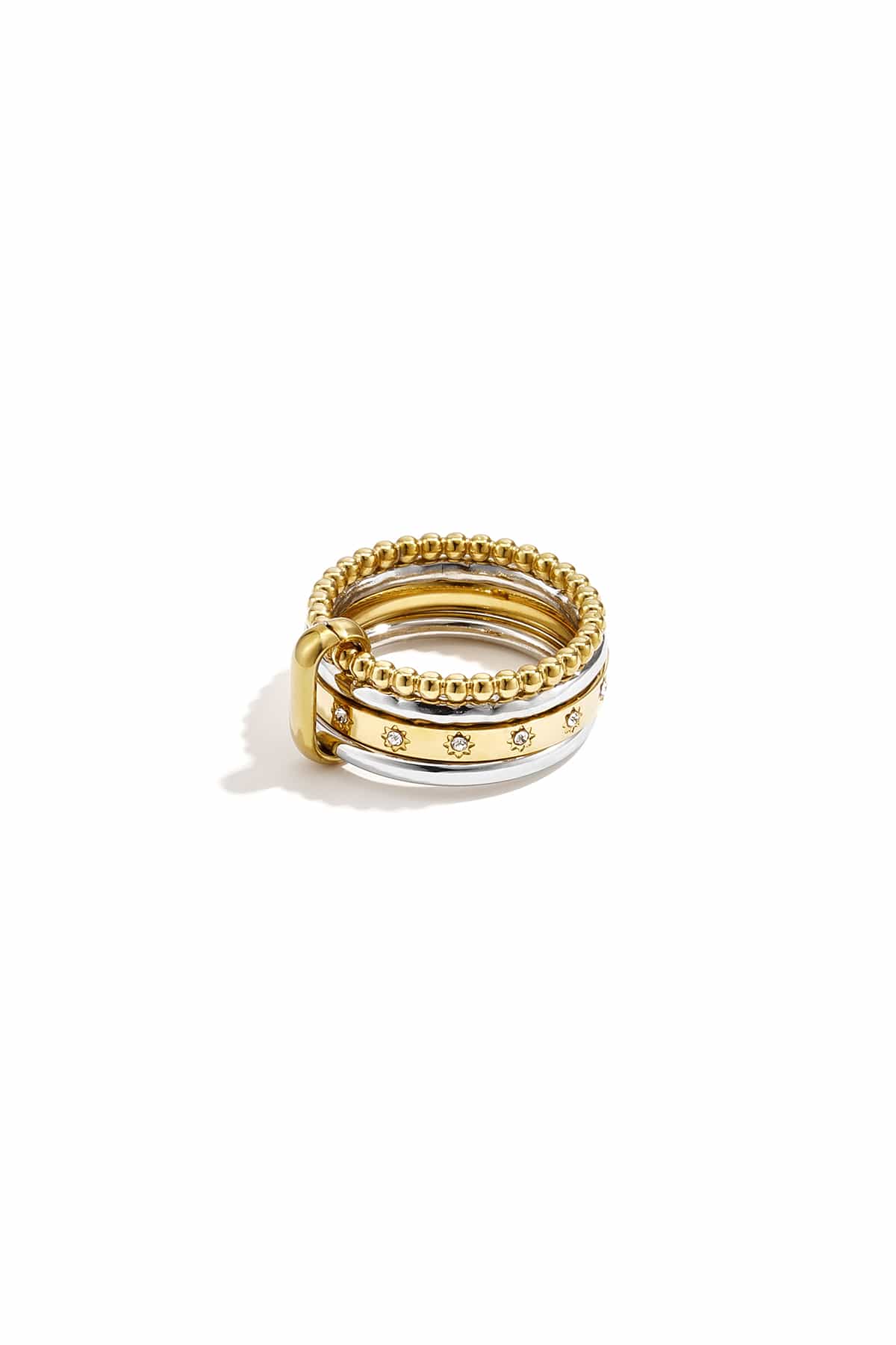 MEA NANI JEWELLERY Ring SQUAD – Ring med fire bånd i gull og sølv, 14K gullbelagt