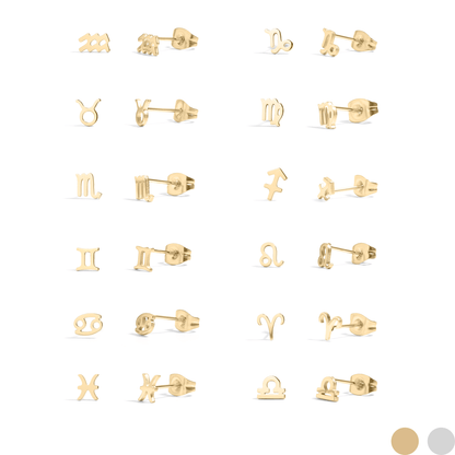 MEA NANI JEWELLERY Stjernetegn øredobber ZODIAC SIGN STUDS – Personlige stjernetegn-øredobber i 18K gullbelagt stål
