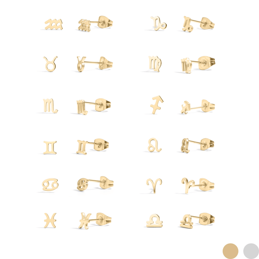 MEA NANI JEWELLERY Stjernetegn øredobber ZODIAC SIGN STUDS – Personlige stjernetegn-øredobber i 18K gullbelagt stål